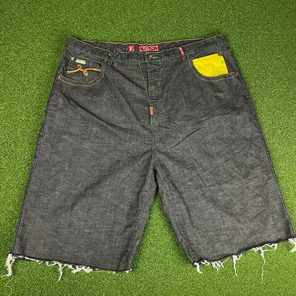 Vintage Y2K LRG Lifted Research Group Rasta Lion Baggy Cut Off Jean Shorts 44